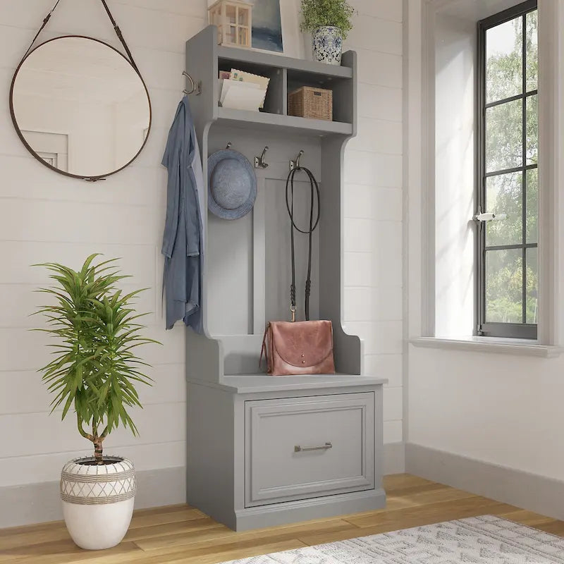 Hall Tree and Small Shoe Bench with Drawer