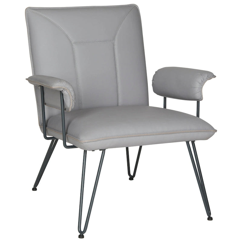 Mid-Century Modern Grey PU Leather Arm Chair - 29W x 28D x 33H