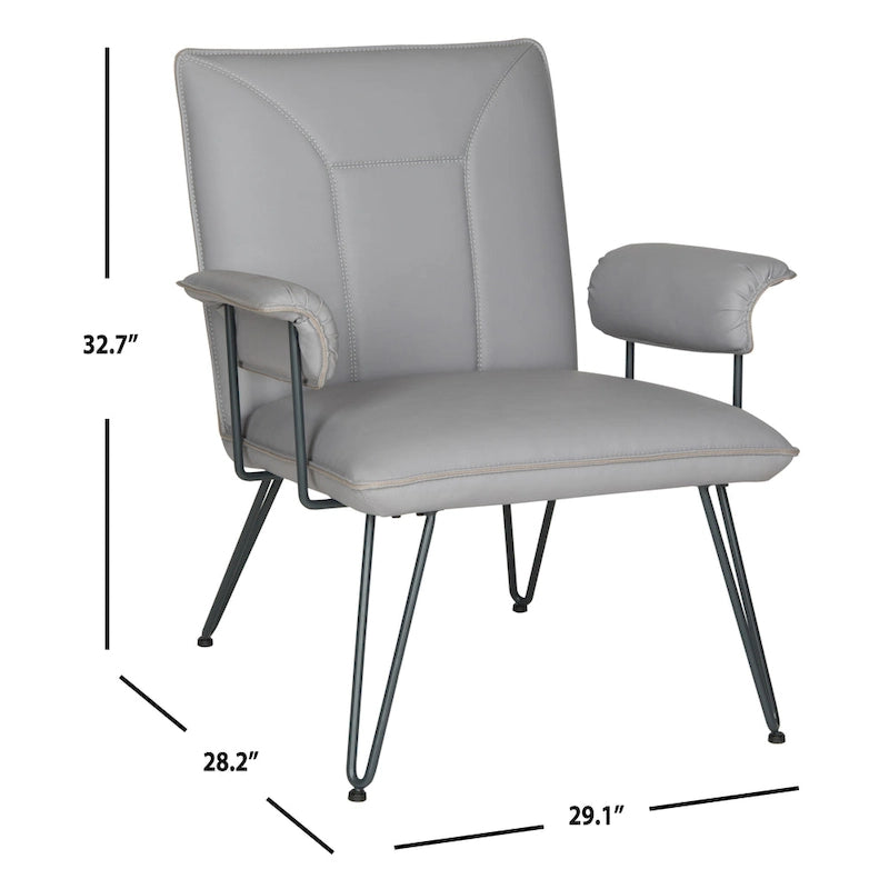 Mid-Century Modern Grey PU Leather Arm Chair - 29W x 28D x 33H