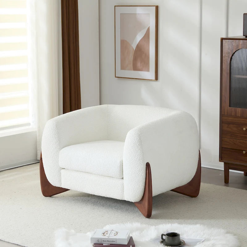 Modern Upholstered Boucle Arm Club Chair