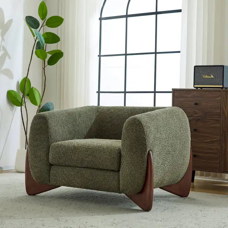 Modern Upholstered Boucle Arm Club Chair