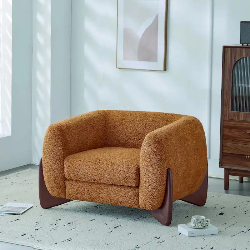 Modern Upholstered Boucle Arm Club Chair