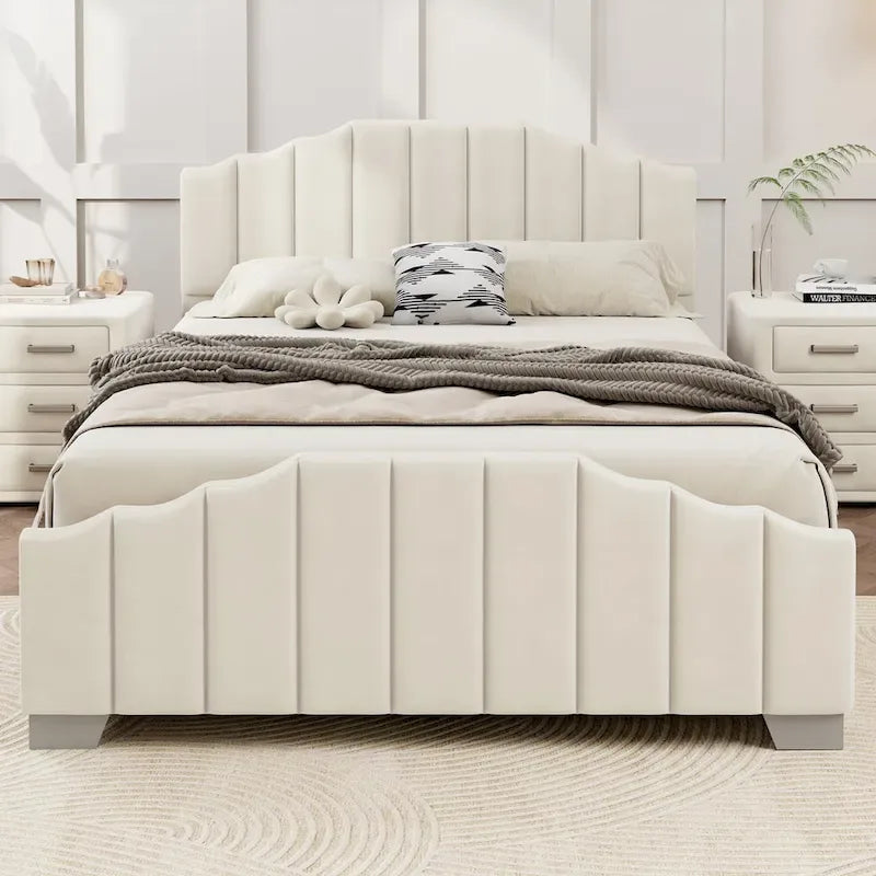 Full Velvet Upholstered Bed with Channel Tufted Headboard