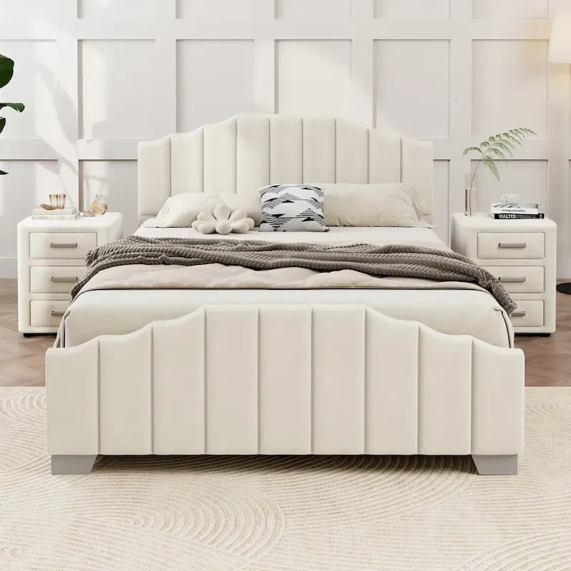 Full Velvet Upholstered Bed with Channel Tufted Headboard