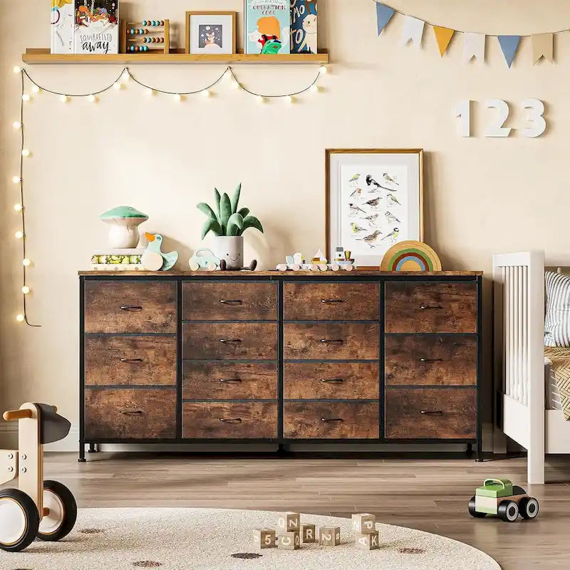 14 Drawer Dresser, 63 Inch White Dresser TV Stand