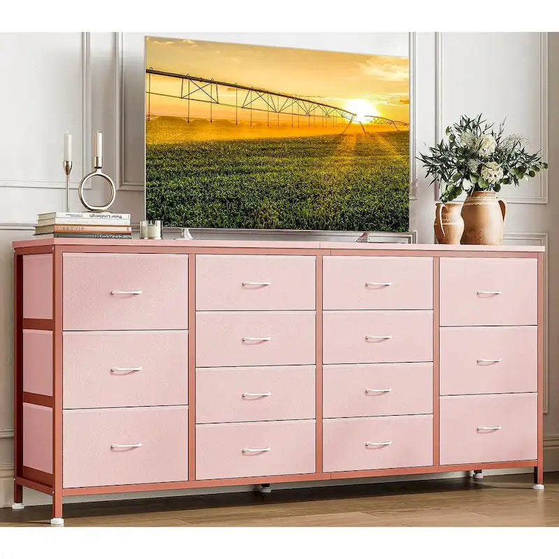 14 Drawer Dresser, 63 Inch White Dresser TV Stand