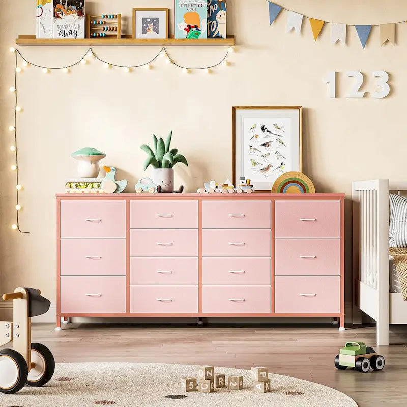 14 Drawer Dresser, 63 Inch White Dresser TV Stand
