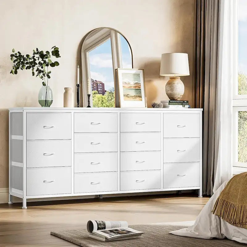 14 Drawer Dresser, 63 Inch White Dresser TV Stand