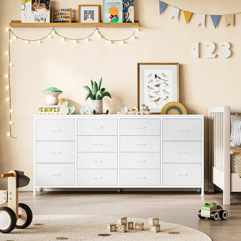 14 Drawer Dresser, 63 Inch White Dresser TV Stand