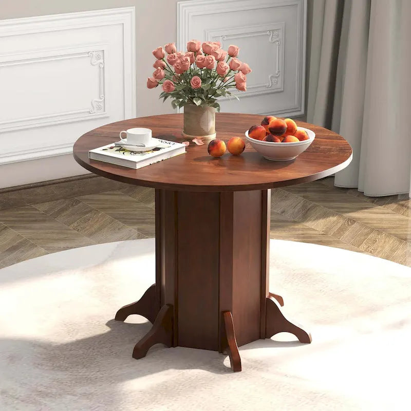 42" Round Wooden Dining Table with Pedestal Base