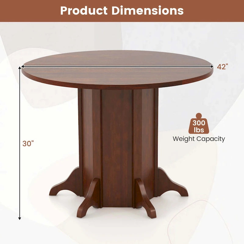 42" Round Wooden Dining Table with Pedestal Base