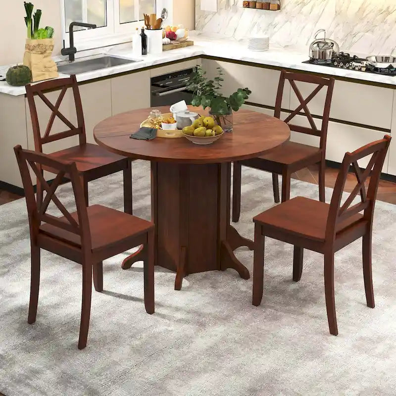 42" Round Wooden Dining Table with Pedestal Base