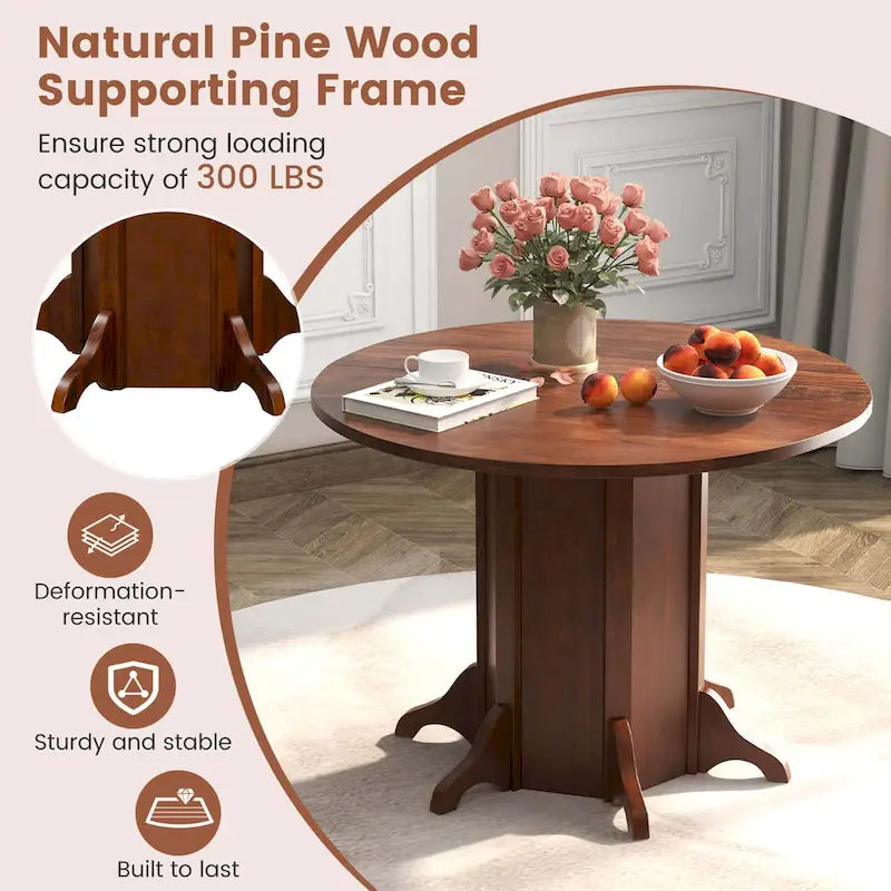 42" Round Wooden Dining Table with Pedestal Base