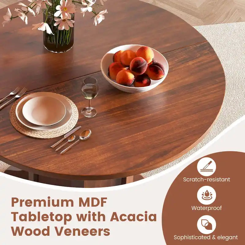 42" Round Wooden Dining Table with Pedestal Base