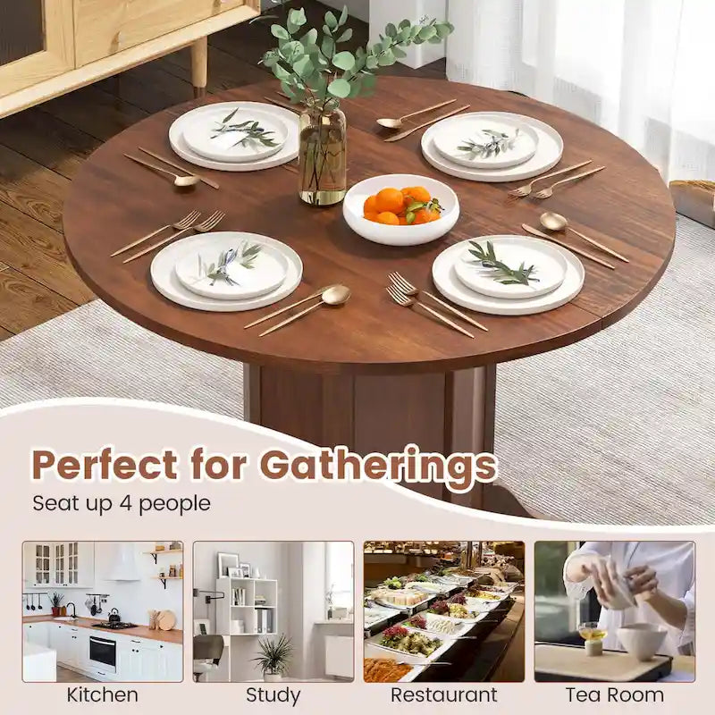 42" Round Wooden Dining Table with Pedestal Base