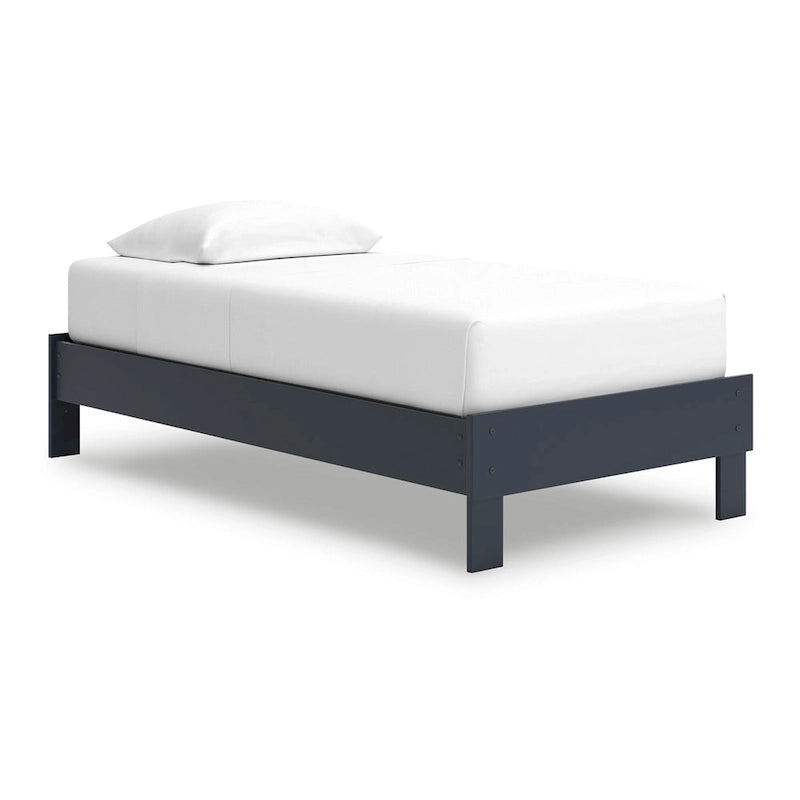 Cian Twin Size Platform Bed, Shaker Style Design, Navy Blue Wood Frame