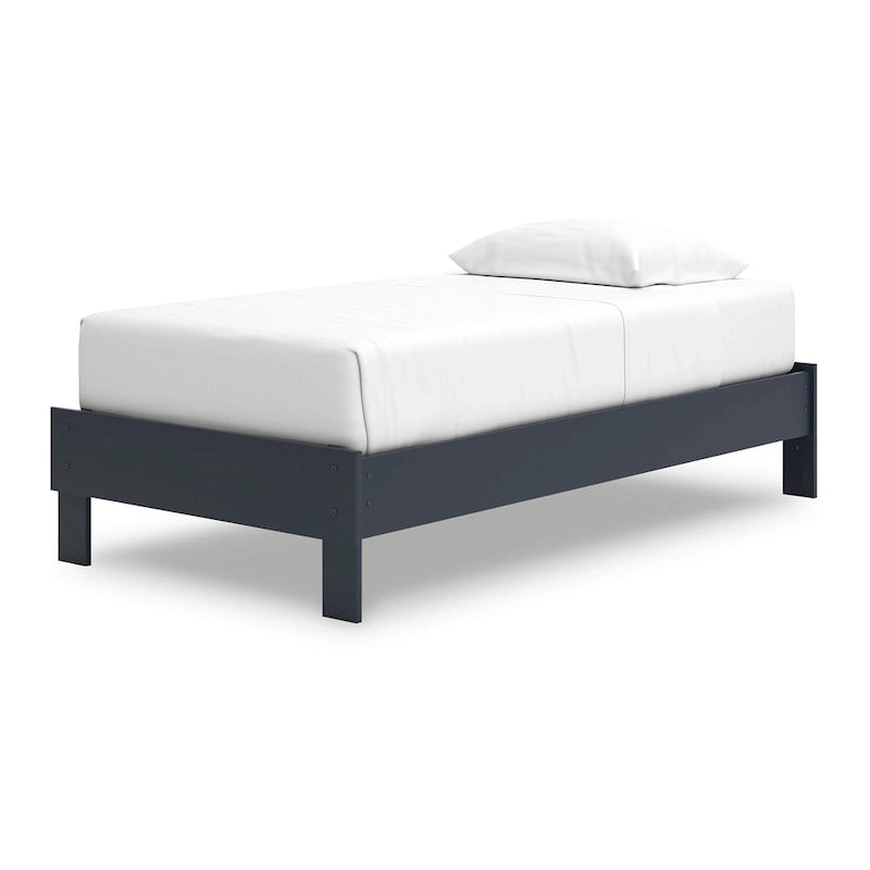 Twin Size Platform Bed, Shaker Style Design, Navy Blue Wood Frame
