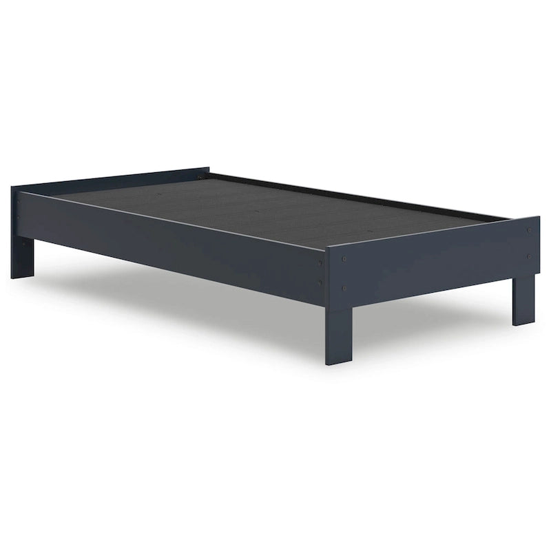 Twin Size Platform Bed, Shaker Style Design, Navy Blue Wood Frame
