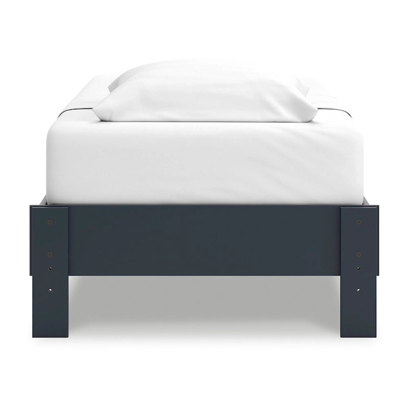 Twin Size Platform Bed, Shaker Style Design, Navy Blue Wood Frame