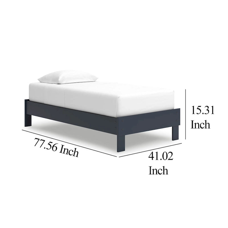 Twin Size Platform Bed, Shaker Style Design, Navy Blue Wood Frame