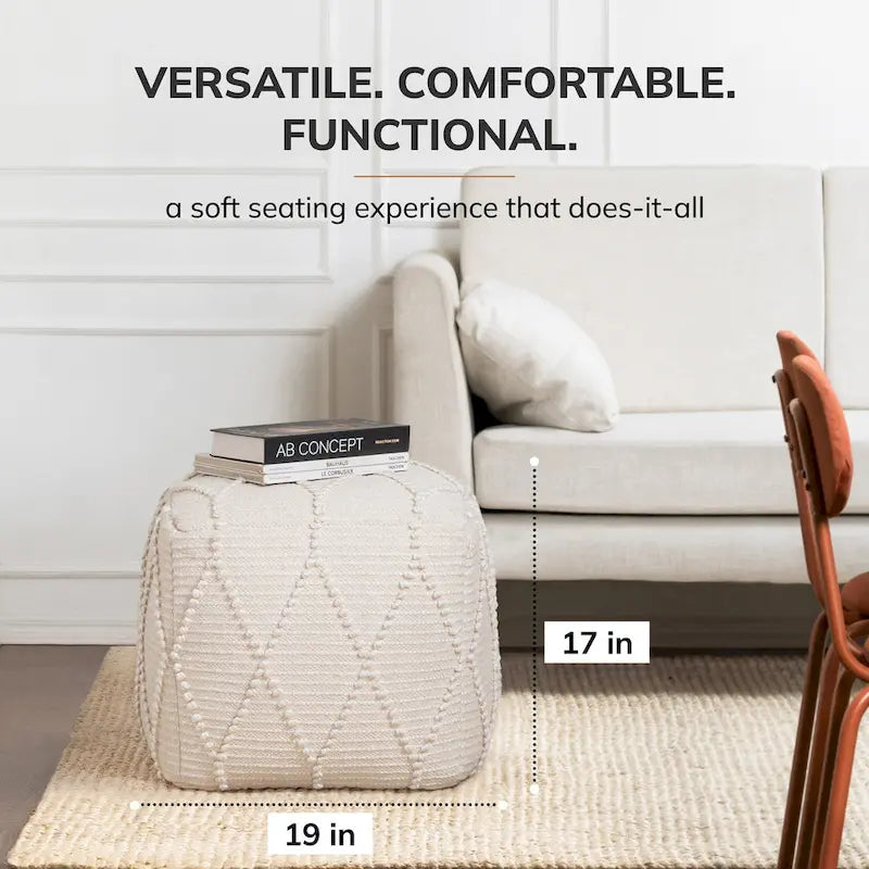 Pouf Ottoman - Cotton-Blend Upholstery with Firm EPP Bead Filling - Footrest or Extra Seating