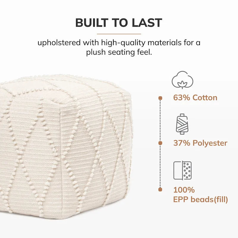 Pouf Ottoman - Cotton-Blend Upholstery with Firm EPP Bead Filling - Footrest or Extra Seating