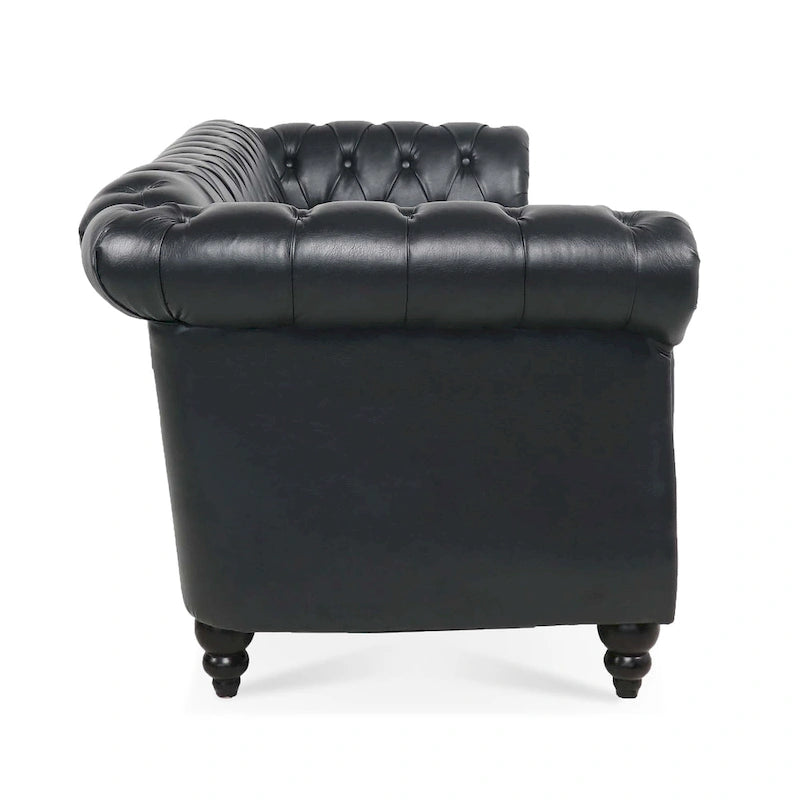Divano Chesterfield a 3 posti in finta pelle con braccioli arrotolati
