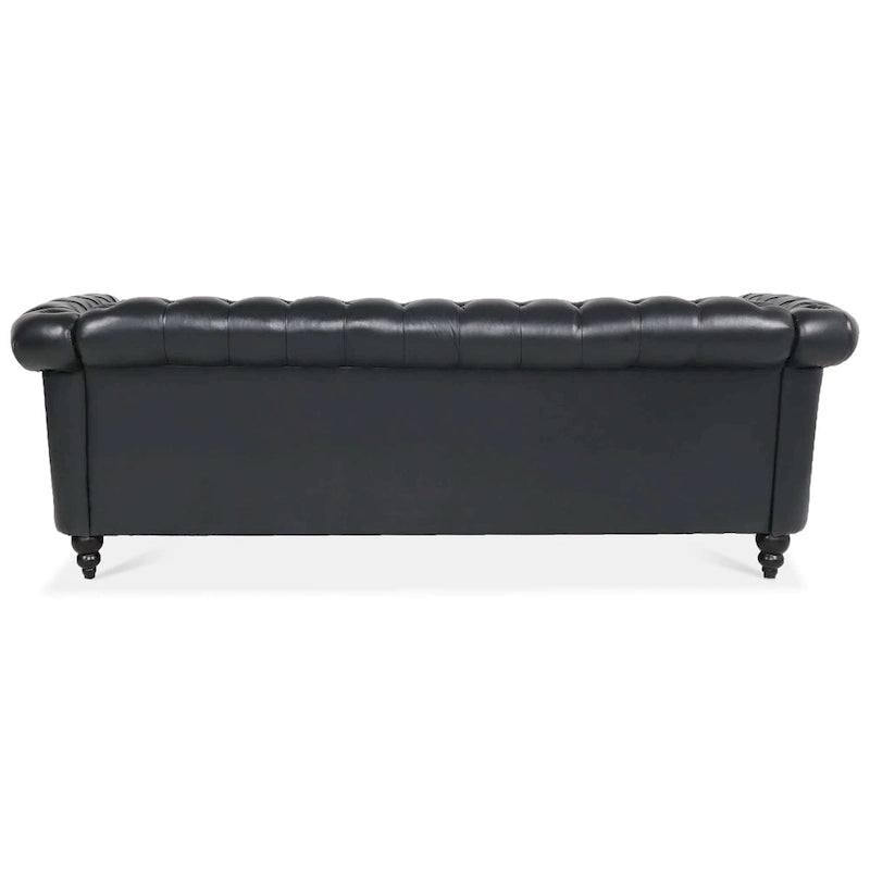 Divano Chesterfield a 3 posti in finta pelle con braccioli arrotolati