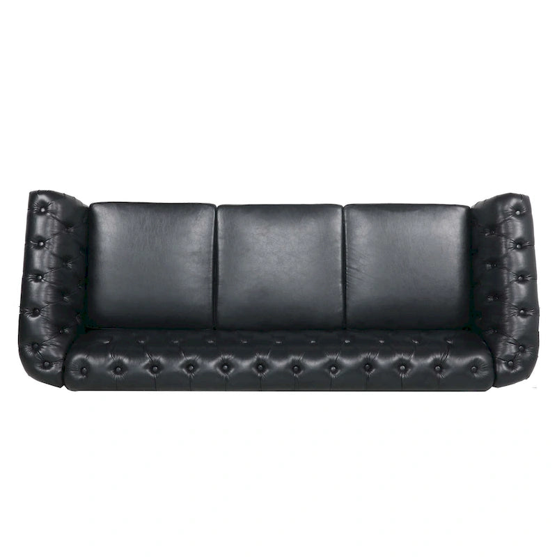 Divano Chesterfield a 3 posti in finta pelle con braccioli arrotolati