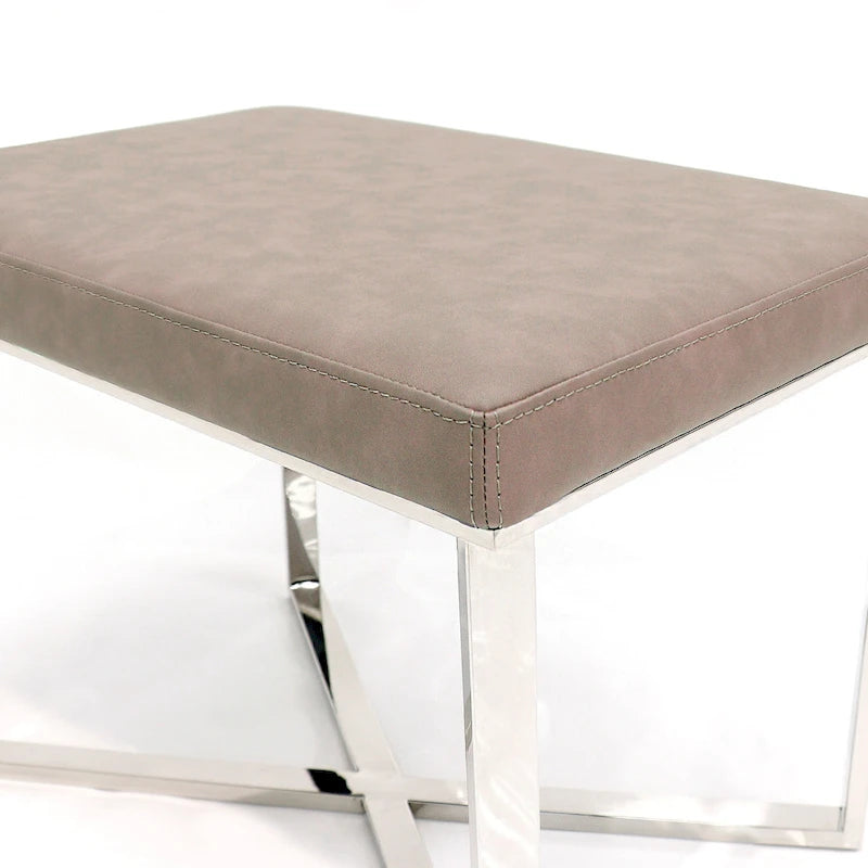 Faux Leather Stool with Stainless Steel Base