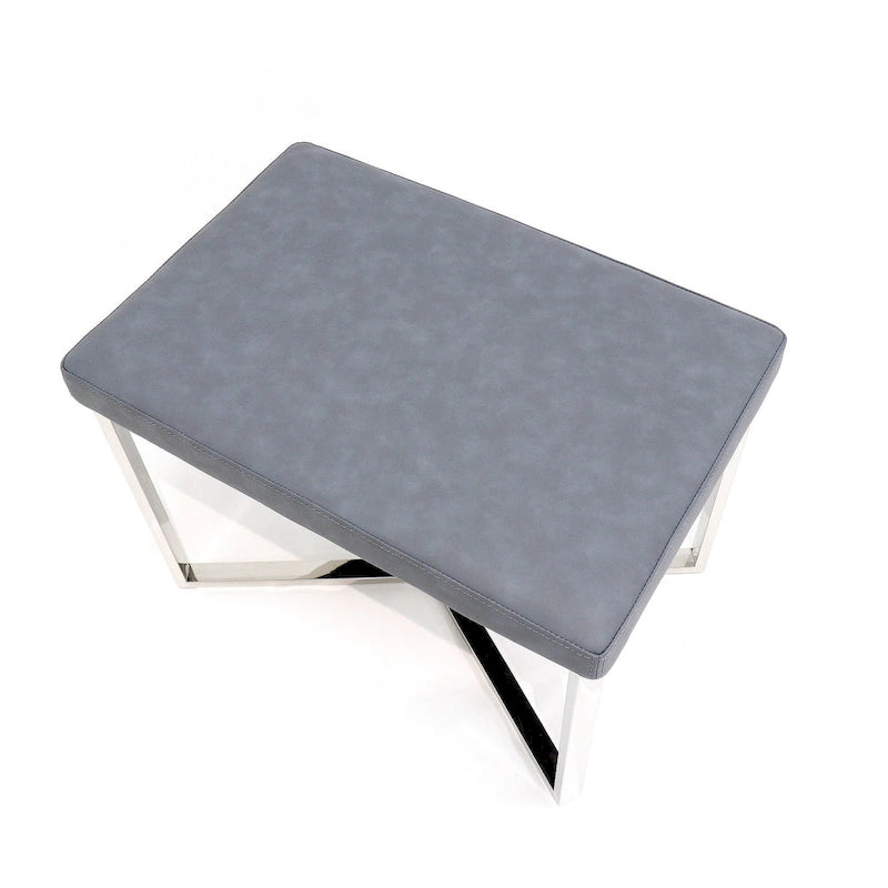 Faux Leather Stool with Stainless Steel Base