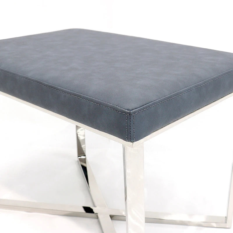Faux Leather Stool with Stainless Steel Base