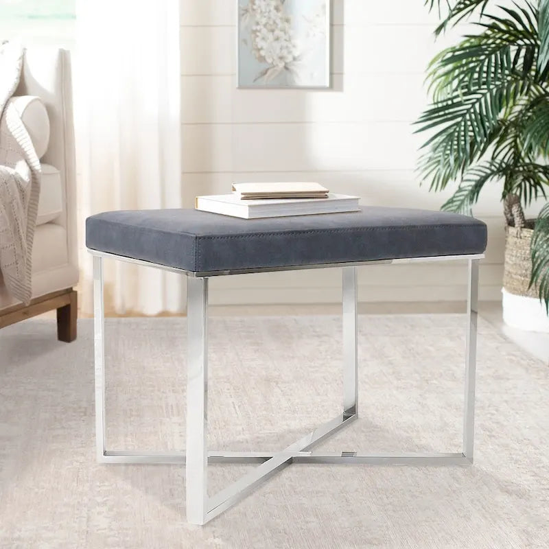 Faux Leather Stool with Stainless Steel Base