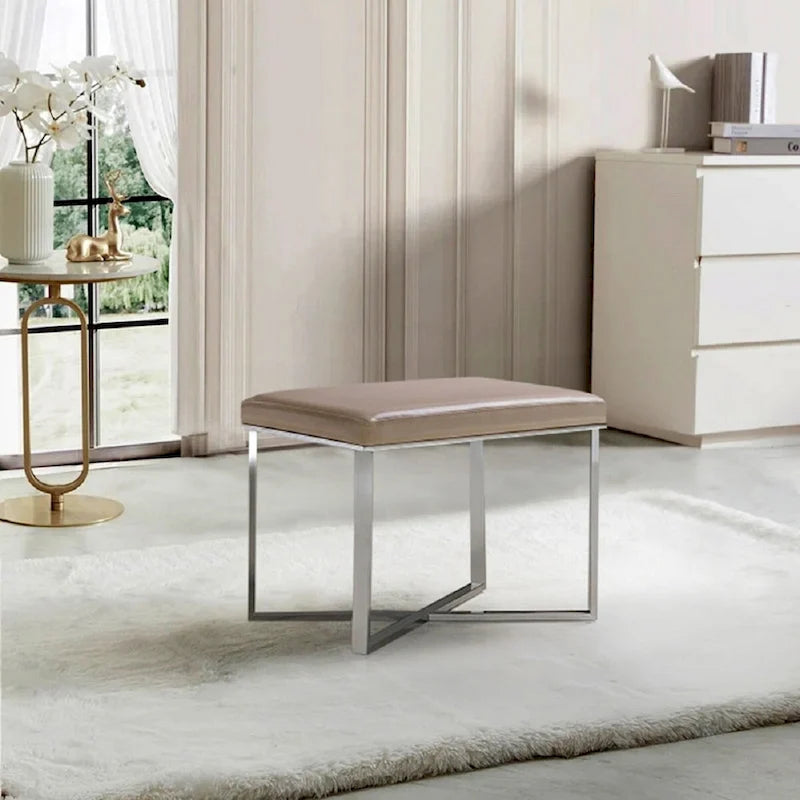 Faux Leather Stool with Stainless Steel Base