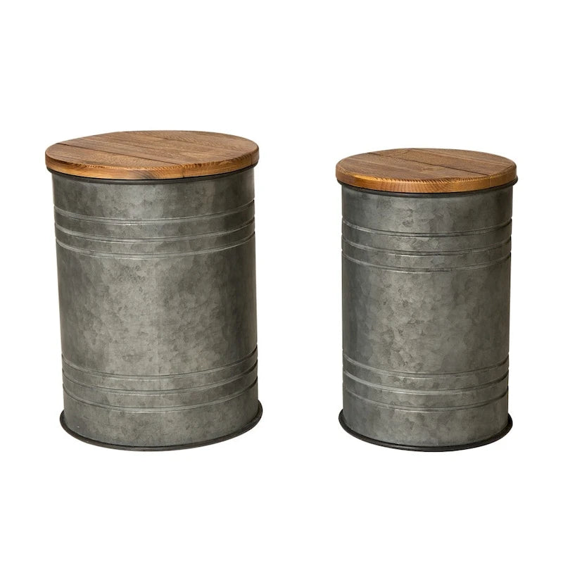 Set of 2 Farmhouse End Table Storage Ottoman - 19"H