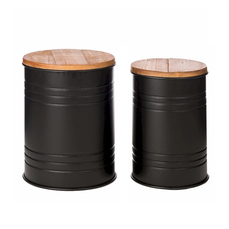 Set of 2 Farmhouse End Table Storage Ottoman - 19"H