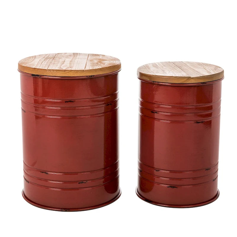 Set of 2 Farmhouse End Table Storage Ottoman - 19"H