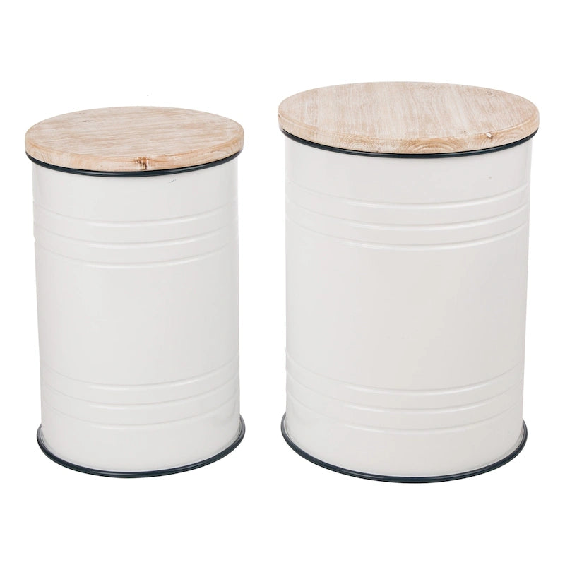 Set of 2 Farmhouse End Table Storage Ottoman - 19"H
