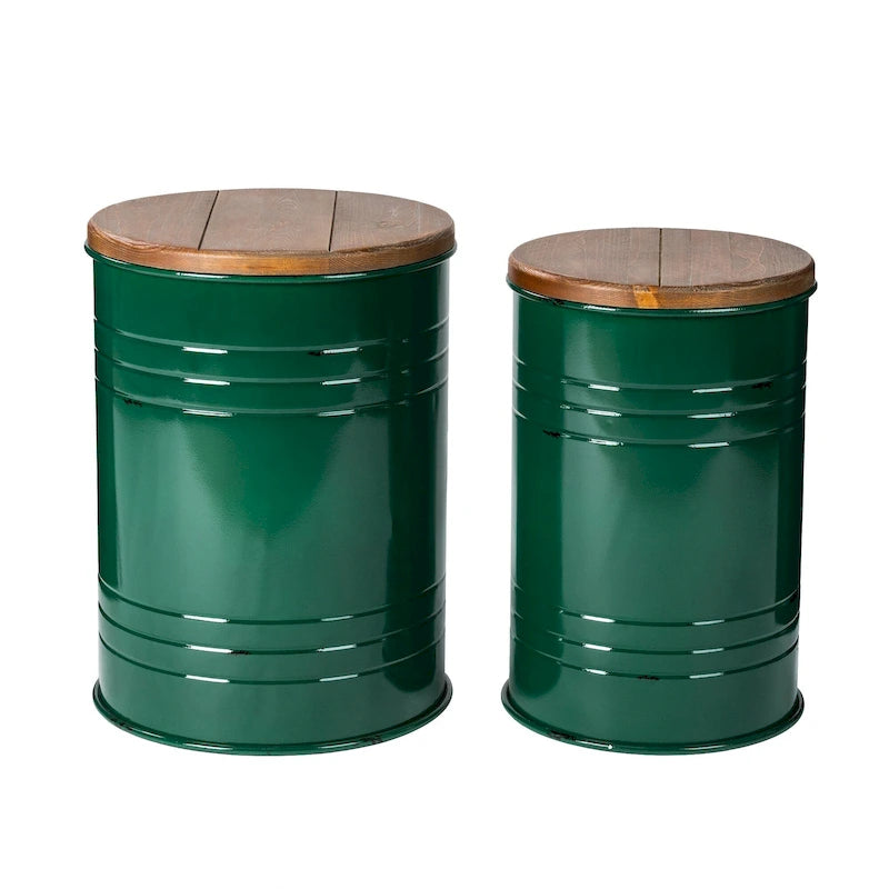 Set of 2 Farmhouse End Table Storage Ottoman - 19"H
