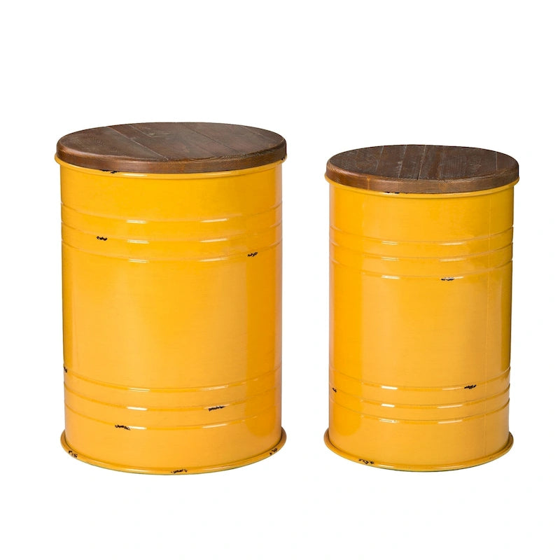Set of 2 Farmhouse End Table Storage Ottoman - 19"H