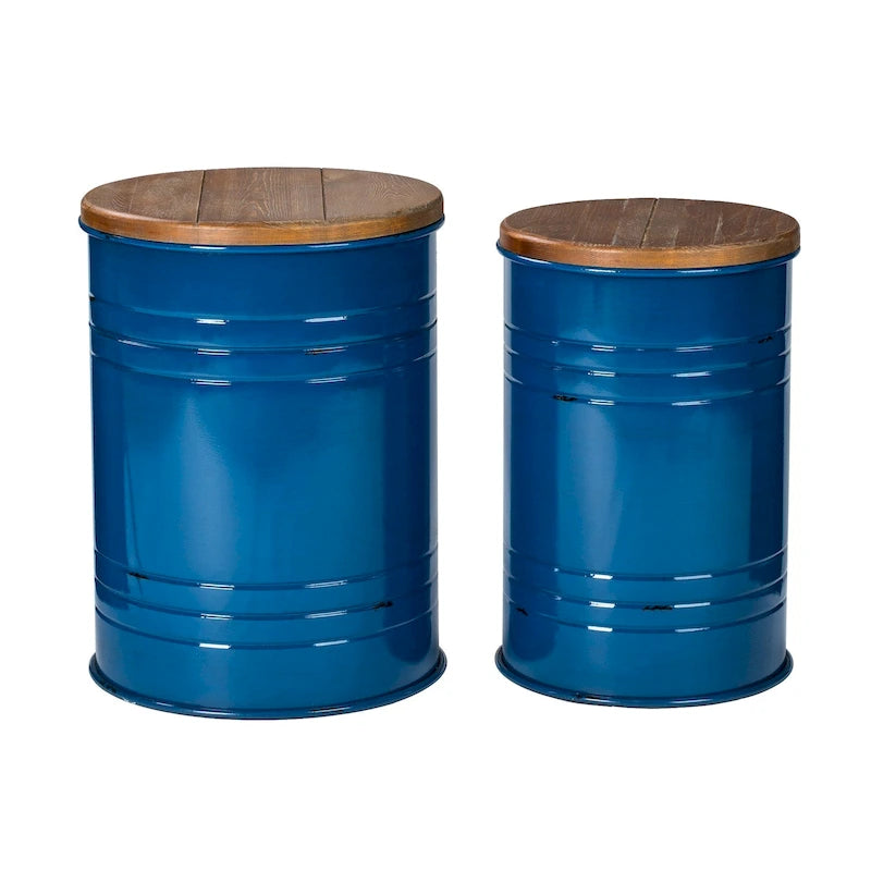 Set of 2 Farmhouse End Table Storage Ottoman - 19"H