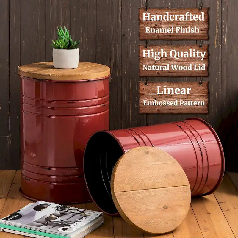 Set of 2 Farmhouse End Table Storage Ottoman - 19"H