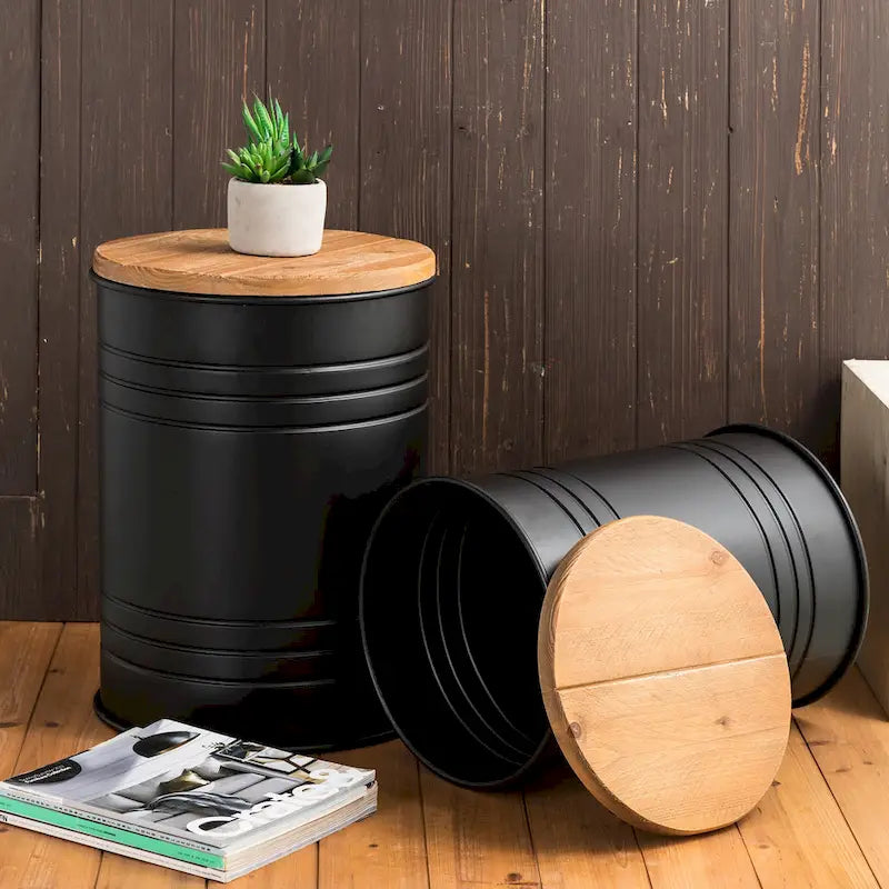 Set of 2 Farmhouse End Table Storage Ottoman - 19"H