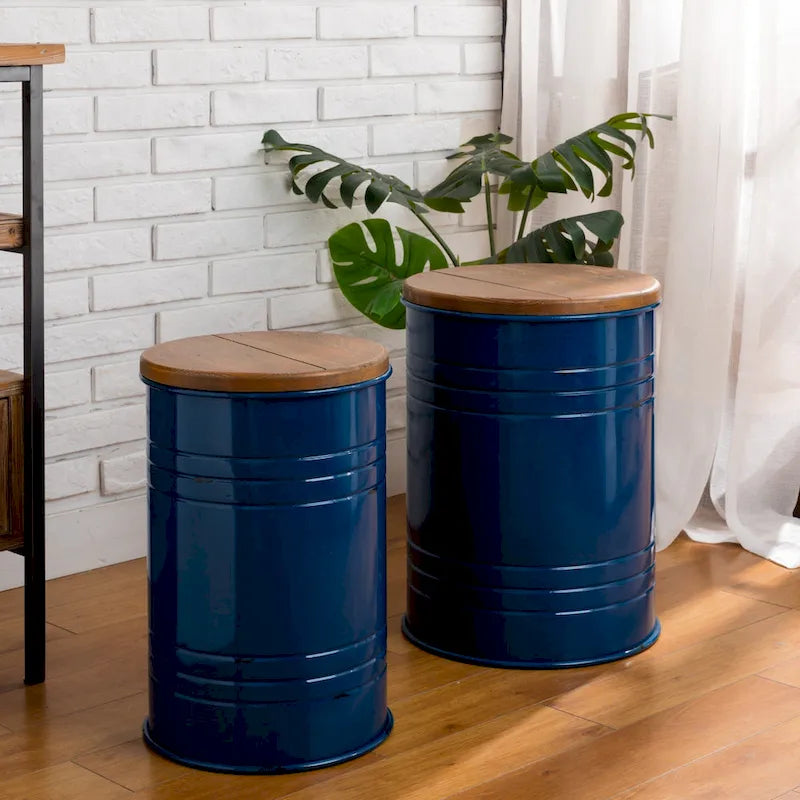 Set of 2 Farmhouse End Table Storage Ottoman - 19"H