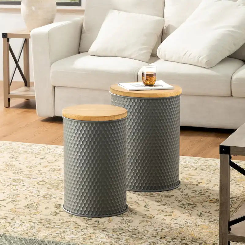 Set of 2 Farmhouse End Table Storage Ottoman - 19"H