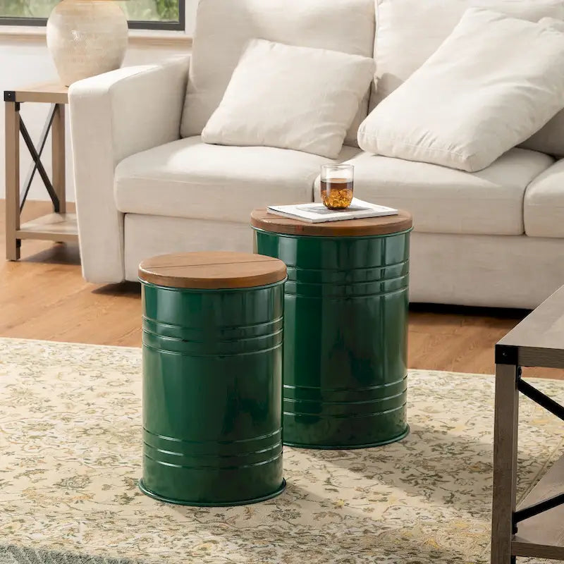 Set of 2 Farmhouse End Table Storage Ottoman - 19"H