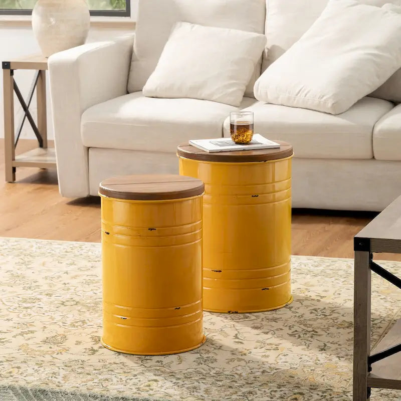 Set of 2 Farmhouse End Table Storage Ottoman - 19"H