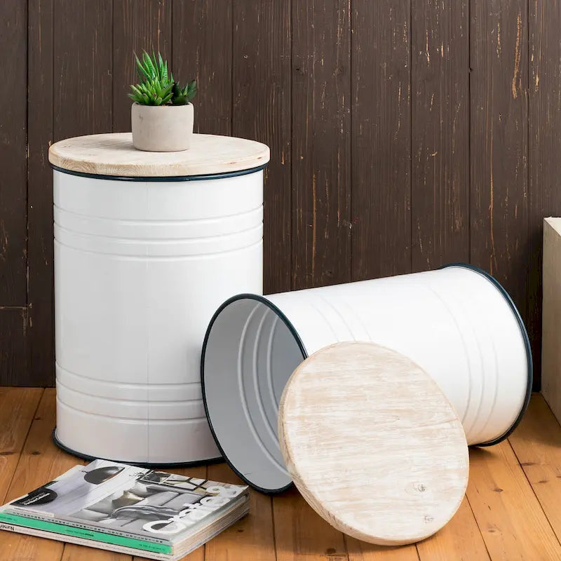 Set of 2 Farmhouse End Table Storage Ottoman - 19"H