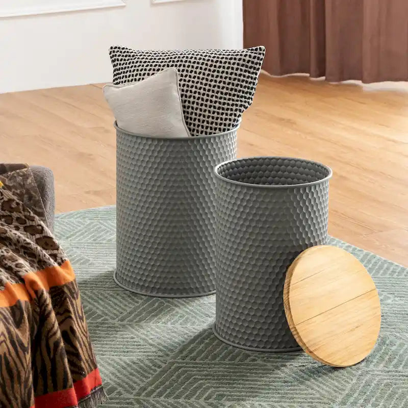 Set of 2 Farmhouse End Table Storage Ottoman - 19"H