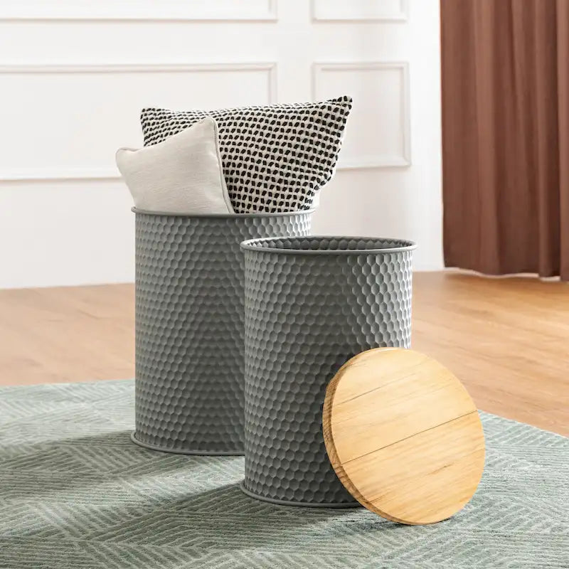 Set of 2 Farmhouse End Table Storage Ottoman - 19"H